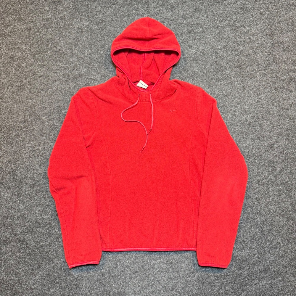 Nike Fleece Hoodie Womens Medium Red Pullover Swoosh Athletic Sweatshirt